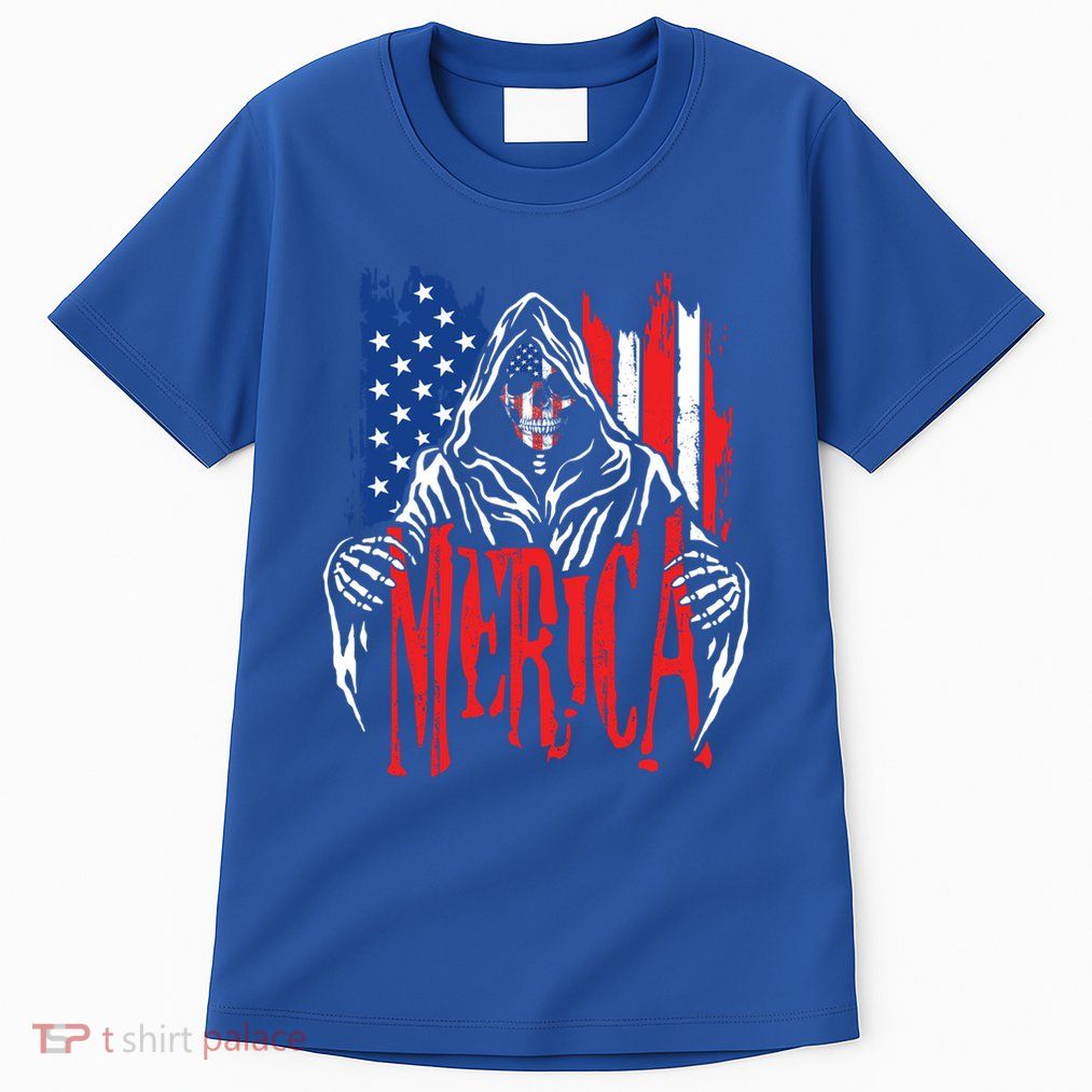 Merica The Grim Reaper Skull American Flag 4th Of July Gift Tall T-Shirt