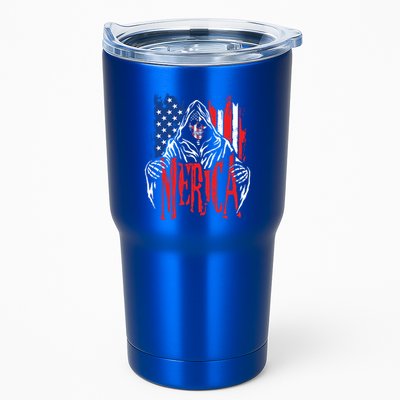 Merica The Grim Reaper Skull American Flag 4th Of July Gift Tumbler