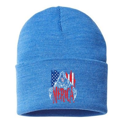 Merica The Grim Reaper Skull American Flag 4th Of July Gift Sustainable Knit Beanie