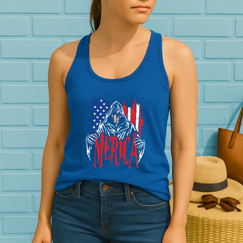 Merica The Grim Reaper Skull American Flag 4th Of July Gift Womens Tank Top