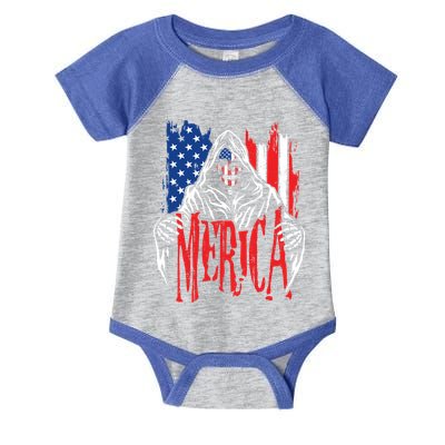 Merica The Grim Reaper Skull American Flag 4th Of July Gift Infant Baby Jersey Bodysuit