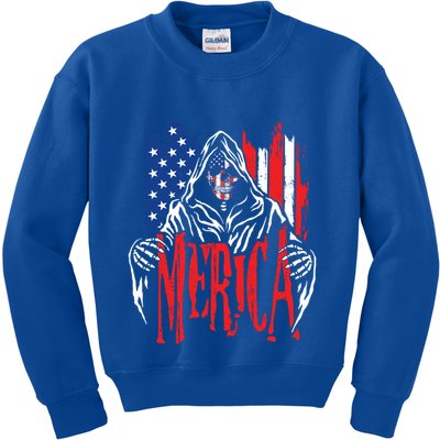 Merica The Grim Reaper Skull American Flag 4th Of July Gift Kids Sweatshirt