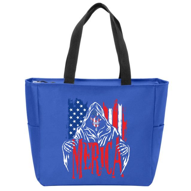 Merica The Grim Reaper Skull American Flag 4th Of July Gift Zip Tote Bag