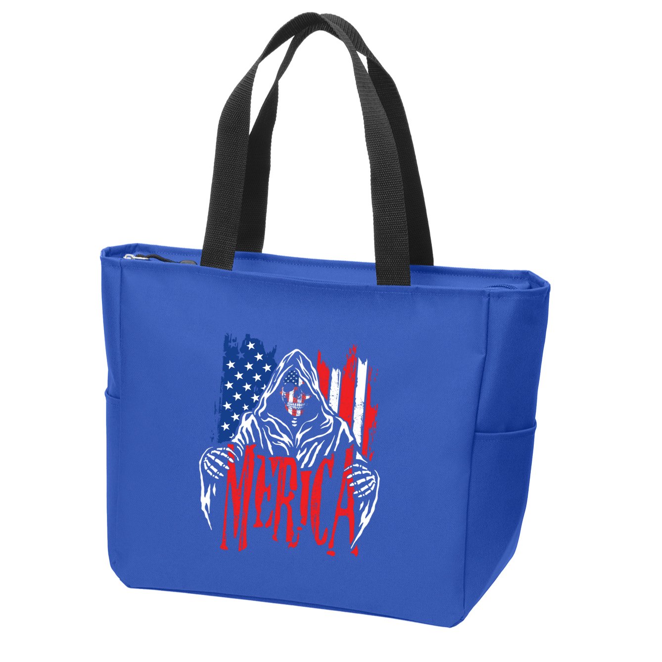 Merica The Grim Reaper Skull American Flag 4th Of July Gift Zip Tote Bag