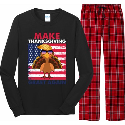 Make Thanksgiving Great Again Trump Vintage Flag Turkey 2024 Gift Long Sleeve Pajama Set