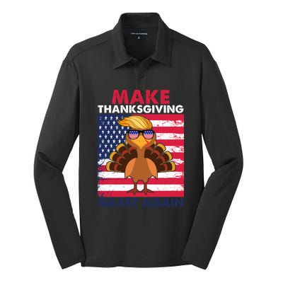 Make Thanksgiving Great Again Trump Vintage Flag Turkey 2024 Gift Silk Touch Performance Long Sleeve Polo