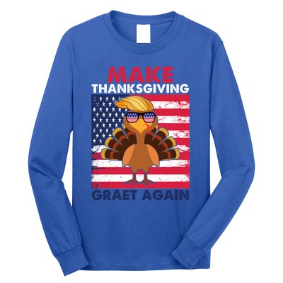 Make Thanksgiving Great Again Trump Vintage Flag Turkey 2024 Gift Long Sleeve Shirt