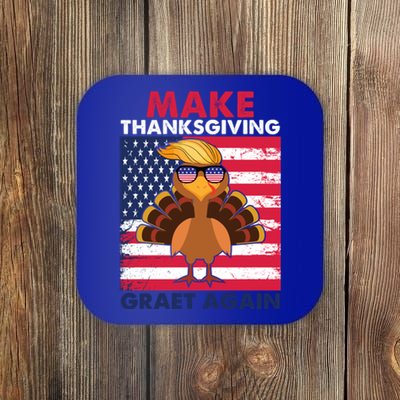 Make Thanksgiving Great Again Trump Vintage Flag Turkey 2024 Gift Coaster