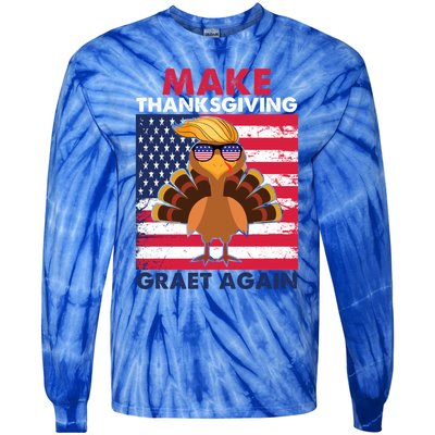 Make Thanksgiving Great Again Trump Vintage Flag Turkey 2024 Gift Tie-Dye Long Sleeve Shirt