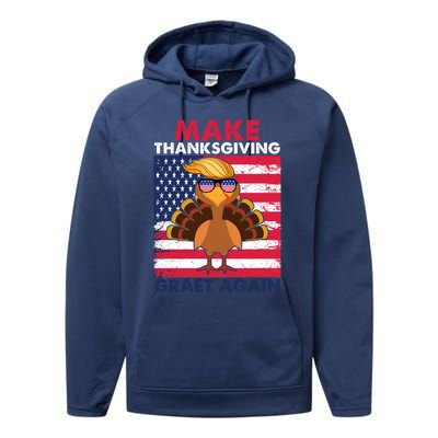 Make Thanksgiving Great Again Trump Vintage Flag Turkey 2024 Gift Performance Fleece Hoodie