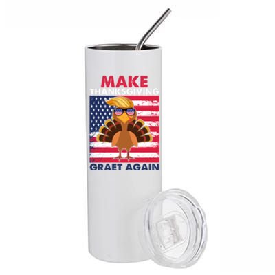 Make Thanksgiving Great Again Trump Vintage Flag Turkey 2024 Gift Stainless Steel Tumbler