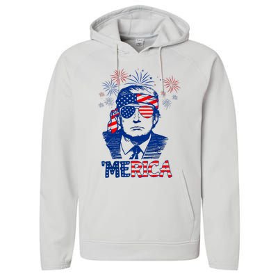 Merica Trump Happy 4th Of July Trump American Flag Performance Fleece Hoodie