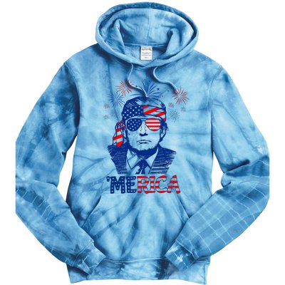 Merica Trump Happy 4th Of July Trump American Flag Tie Dye Hoodie