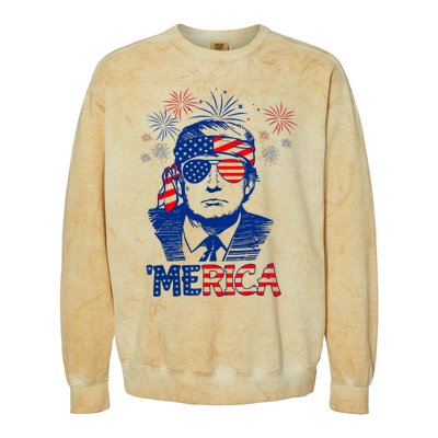 Merica Trump Happy 4th Of July Trump American Flag Colorblast Crewneck Sweatshirt