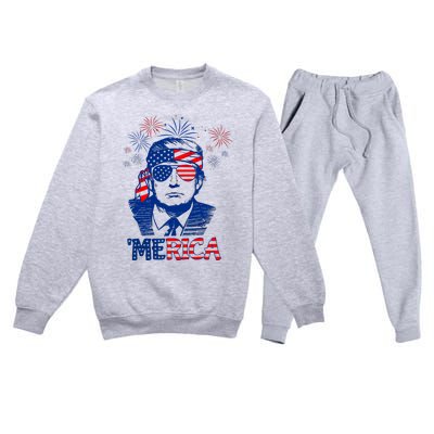 Merica Trump Happy 4th Of July Trump American Flag Premium Crewneck Sweatsuit Set