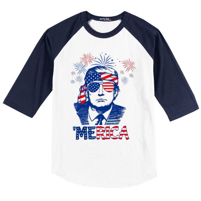 Merica Trump Happy 4th Of July Trump American Flag Baseball Sleeve Shirt