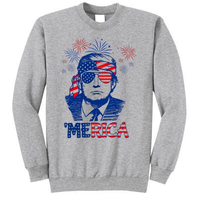 Merica Trump Happy 4th Of July Trump American Flag Tall Sweatshirt