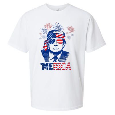 Merica Trump Happy 4th Of July Trump American Flag Sueded Cloud Jersey T-Shirt