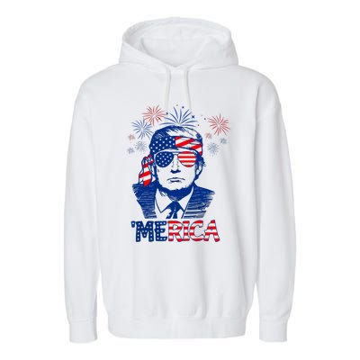 Merica Trump Happy 4th Of July Trump American Flag Garment-Dyed Fleece Hoodie