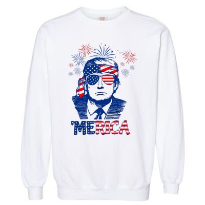 Merica Trump Happy 4th Of July Trump American Flag Garment-Dyed Sweatshirt