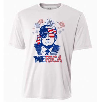 Merica Trump Happy 4th Of July Trump American Flag Cooling Performance Crew T-Shirt