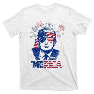 Merica Trump Happy 4th Of July Trump American Flag T-Shirt