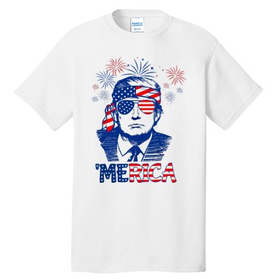 Merica Trump Happy 4th Of July Trump American Flag Tall T-Shirt