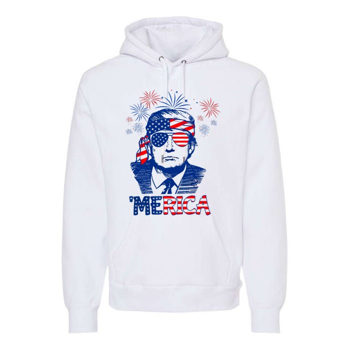 Merica Trump Happy 4th Of July Trump American Flag Premium Hoodie