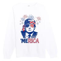 Merica Trump Happy 4th Of July Trump American Flag Premium Crewneck Sweatshirt