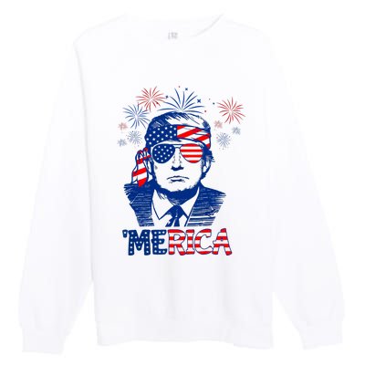 Merica Trump Happy 4th Of July Trump American Flag Premium Crewneck Sweatshirt