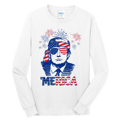 Merica Trump Happy 4th Of July Trump American Flag Tall Long Sleeve T-Shirt