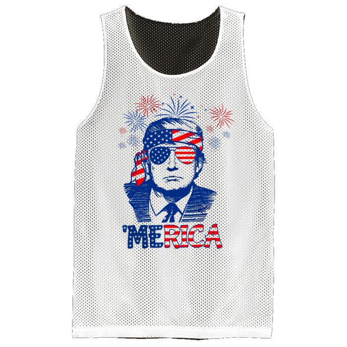 Merica Trump Happy 4th Of July Trump American Flag Mesh Reversible Basketball Jersey Tank