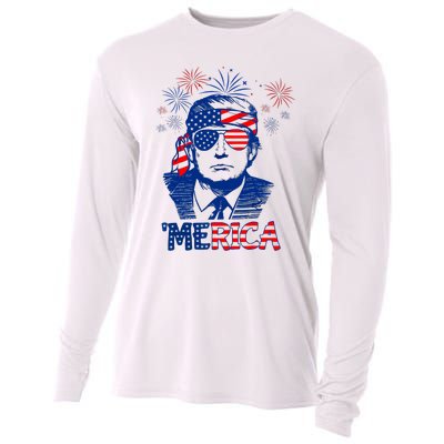 Merica Trump Happy 4th Of July Trump American Flag Cooling Performance Long Sleeve Crew