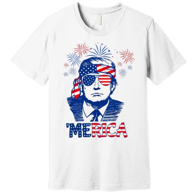 Merica Trump Happy 4th Of July Trump American Flag Premium T-Shirt