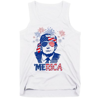 Merica Trump Happy 4th Of July Trump American Flag Tank Top