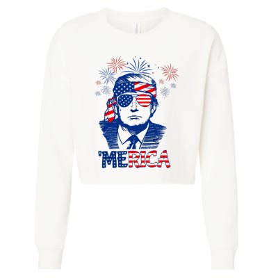 Merica Trump Happy 4th Of July Trump American Flag Cropped Pullover Crew