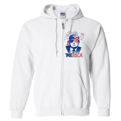 Merica Trump Happy 4th Of July Trump American Flag Full Zip Hoodie