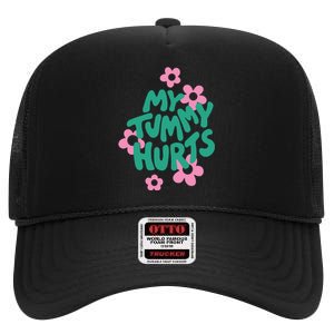 My Tummy Hurts Aesthetic Cute Flower Groovy Graphic High Crown Mesh Back Trucker Hat