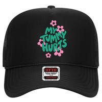 My Tummy Hurts Aesthetic Cute Flower Groovy Graphic High Crown Mesh Back Trucker Hat