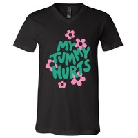 My Tummy Hurts Aesthetic Cute Flower Groovy Graphic V-Neck T-Shirt