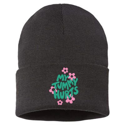 My Tummy Hurts Aesthetic Cute Flower Groovy Graphic Sustainable Knit Beanie