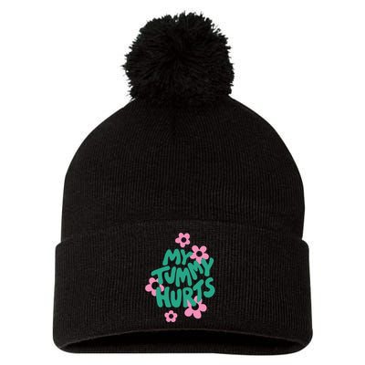 My Tummy Hurts Aesthetic Cute Flower Groovy Graphic Pom Pom 12in Knit Beanie