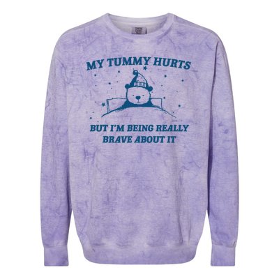 My Tummy Hurts Funny Bear Retro Cartoon Meme Colorblast Crewneck Sweatshirt