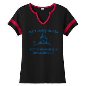 My Tummy Hurts Funny Bear Retro Cartoon Meme Ladies Halftime Notch Neck Tee