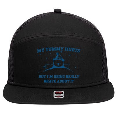 My Tummy Hurts Funny Bear Retro Cartoon Meme 7 Panel Mesh Trucker Snapback Hat
