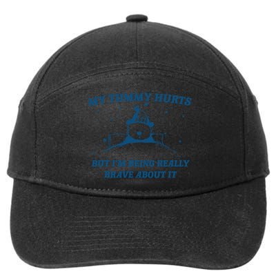My Tummy Hurts Funny Bear Retro Cartoon Meme 7-Panel Snapback Hat