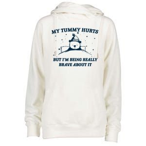 My Tummy Hurts Funny Bear Retro Cartoon Meme Womens Funnel Neck Pullover Hood