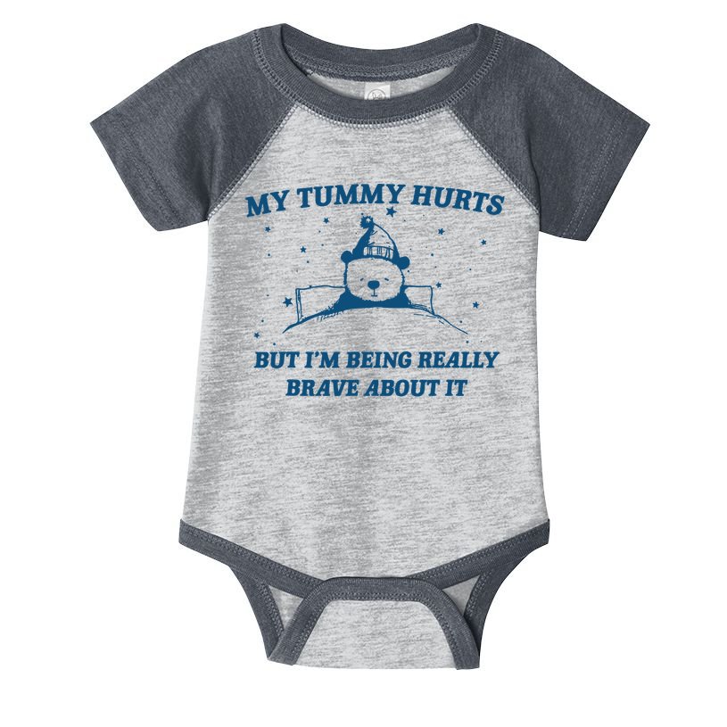 My Tummy Hurts Funny Bear Retro Cartoon Meme Infant Baby Jersey Bodysuit