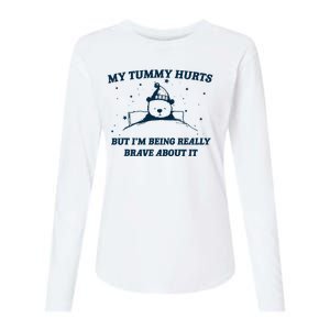 My Tummy Hurts Funny Bear Retro Cartoon Meme Womens Cotton Relaxed Long Sleeve T-Shirt