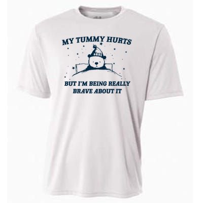 My Tummy Hurts Funny Bear Retro Cartoon Meme Cooling Performance Crew T-Shirt